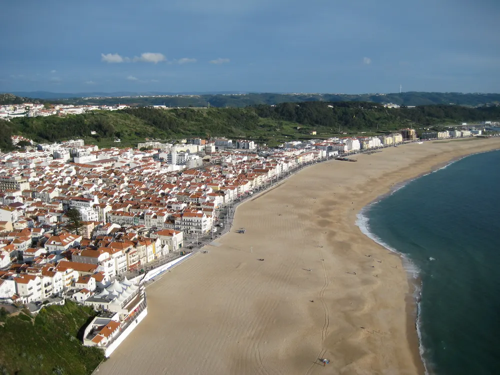 The beach and town of Nazaré seen from above