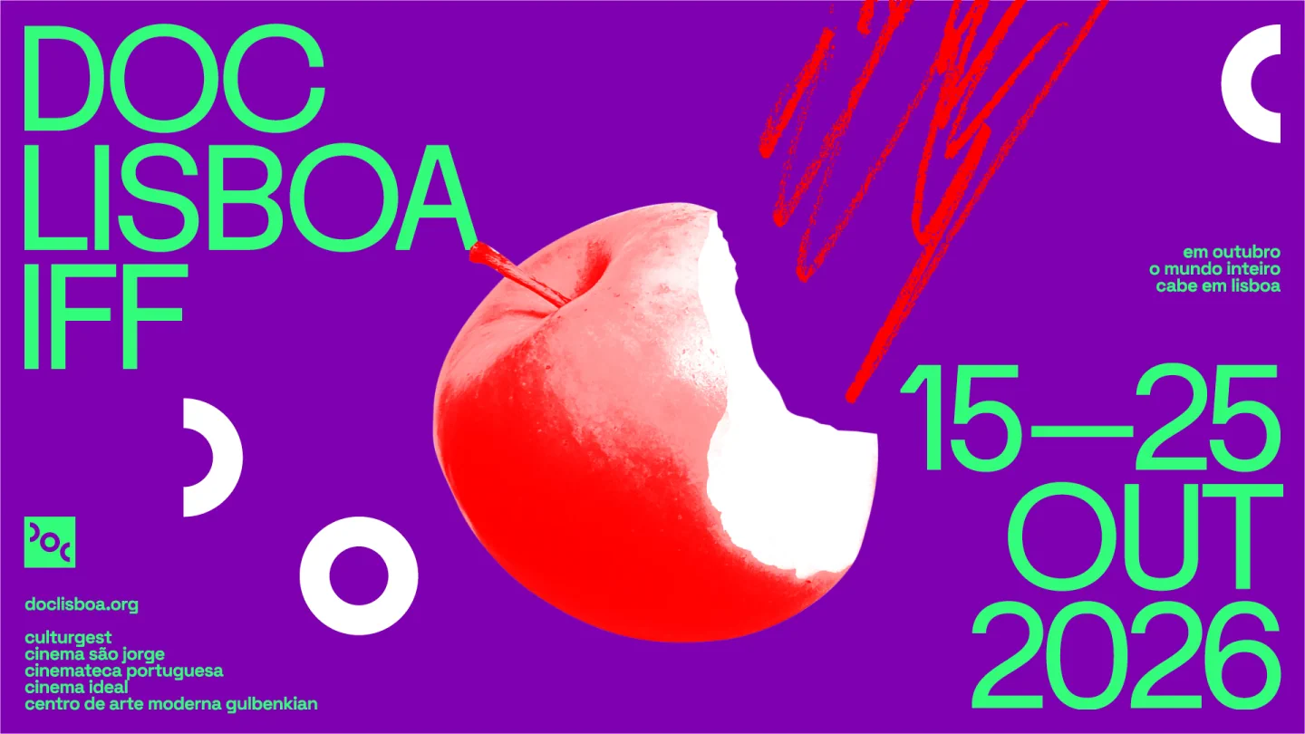 Purple and green Doclisboa 2026 festival artwork with its 15–25 October dates