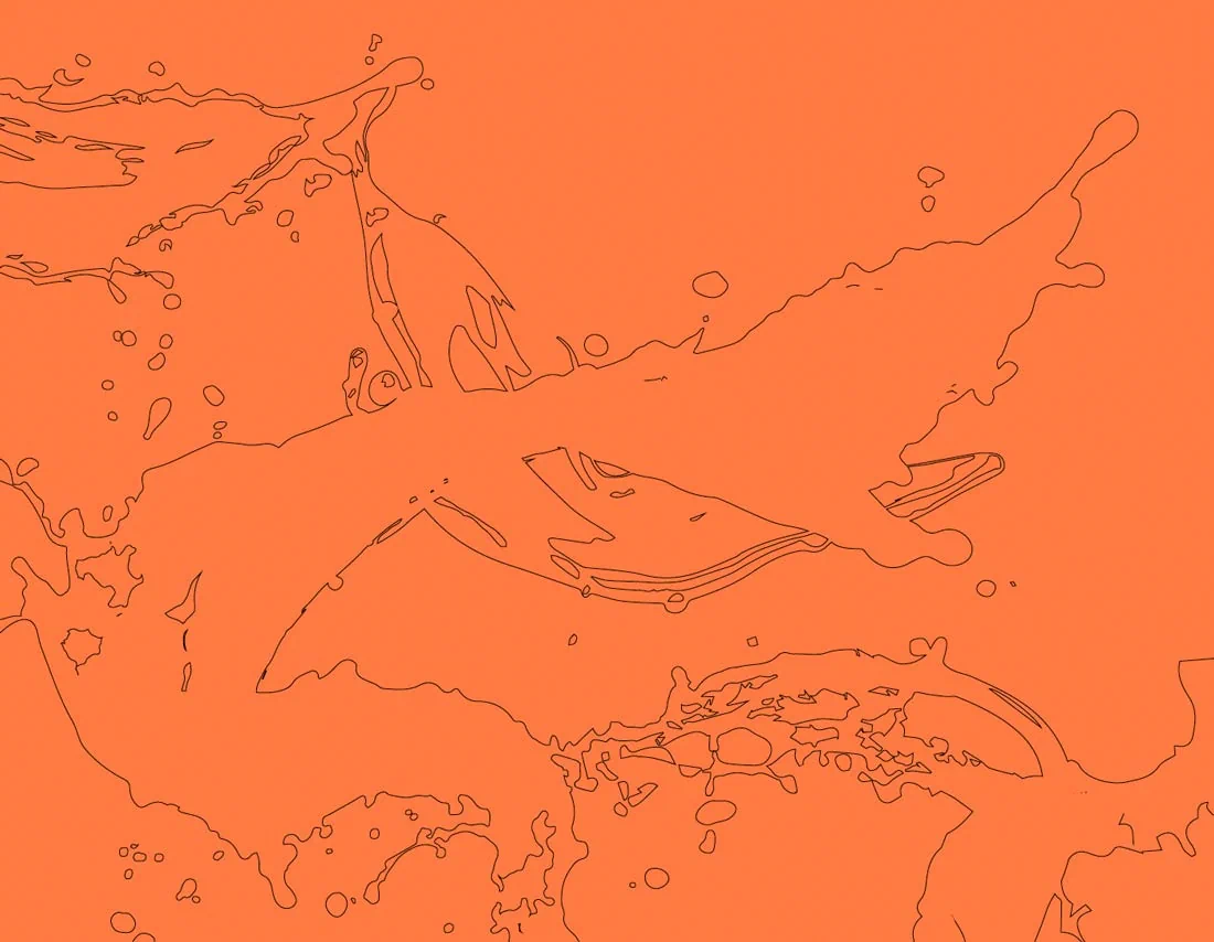 Orange line-drawing exhibition artwork for The Eternal Ark at Casa Fernando Pessoa