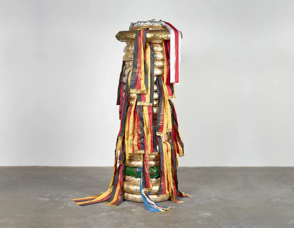 Sculptural artwork with medals and ribbons from MACAM’s Weight-Counter-Weight exhibition