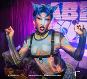 A drag performer on stage at Trumps in Lisbon