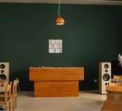 Tables, records and speakers inside Bom Bom Bom in Lisbon