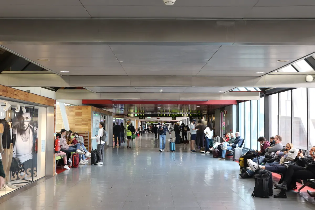 The departure hall inside Lisbon airport Terminal 1