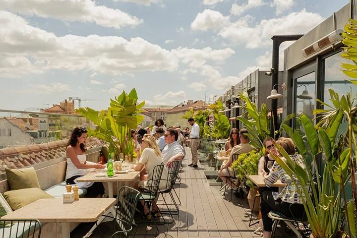 The planted outdoor terrace at Lumi Rooftop