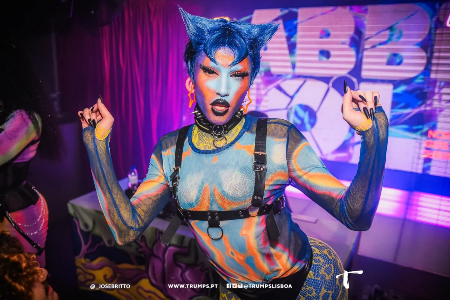A drag performer on stage at Trumps in Lisbon
