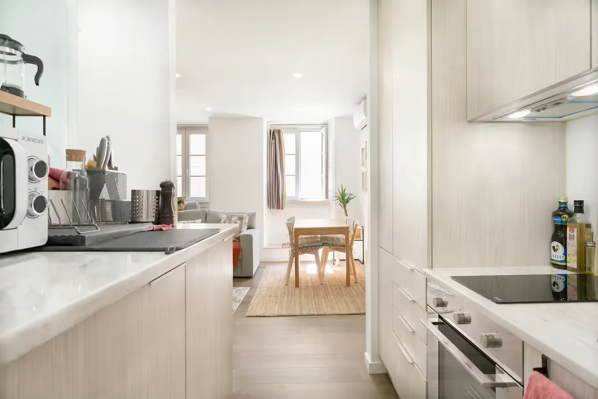 The apartment’s kitchen