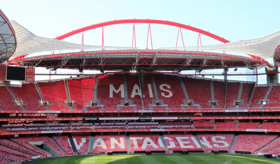Red stands and pitch inside Estádio da Luz in Lisbon